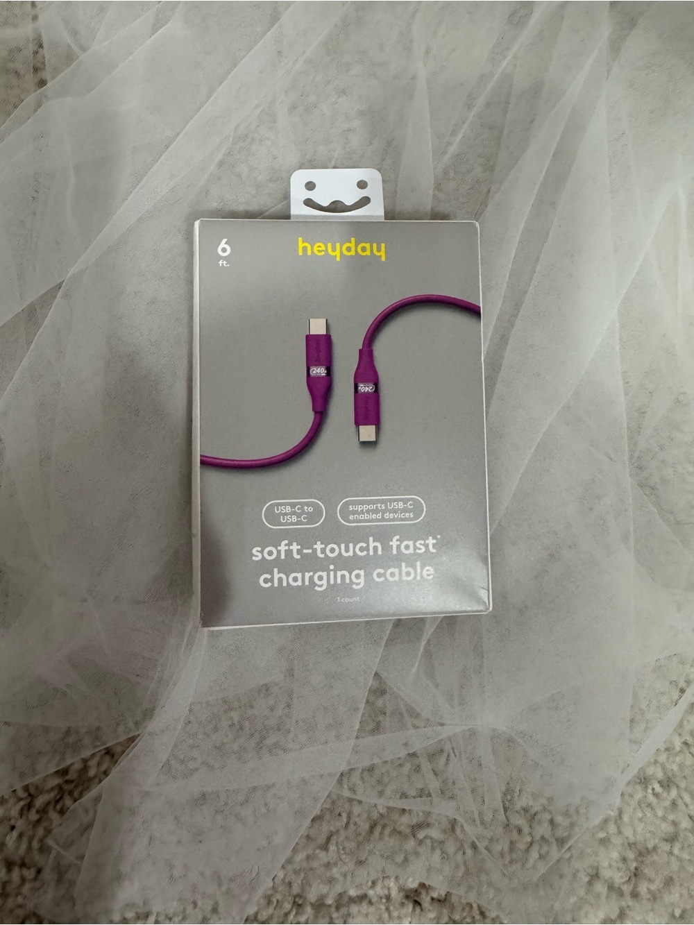 heyday Soft-Touch Fast USB-C to USB-C Charging Cable - Purple